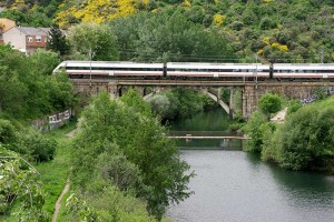 Tren cruzando el Puente del Ferrocarril de Ponferrada. Foto: Raúl C.